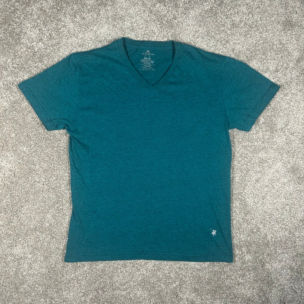 York Team Polo Club Mens V-Neck T-Shirt Teal Heather Short Sleeve Size M YT-2002